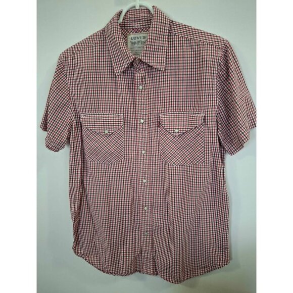 Levis Mens Red & White Checkered Short-Sleeve Western Shirt Medium Cotton - Picture 3 of 6